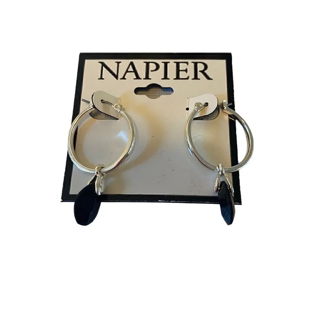 Napier Silver Toned Hoop w/ faceted black bead.